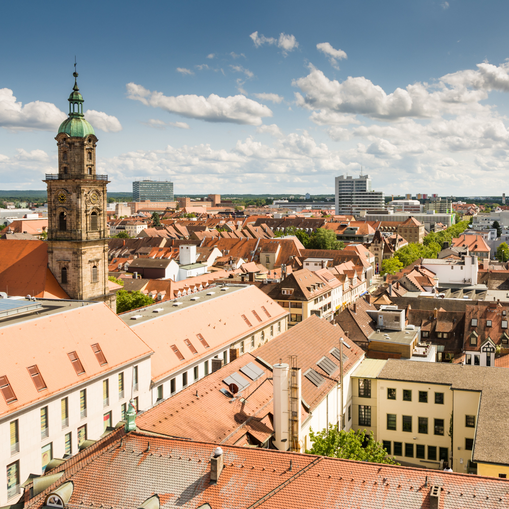 Aerial view over the city of Erlangen